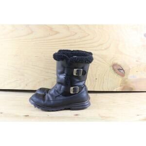 UGG Boots Womens Sz 8 Larkspur Black Leather Buckle Fur Lined Shoes